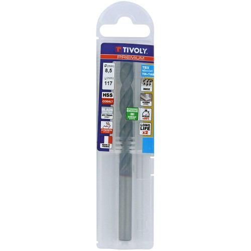 Ø: 8.5 / L: 117 / Broca para metal HSSE TBX | Recubrimiento TiALN | Afilado 4 caras (Funda plástico)