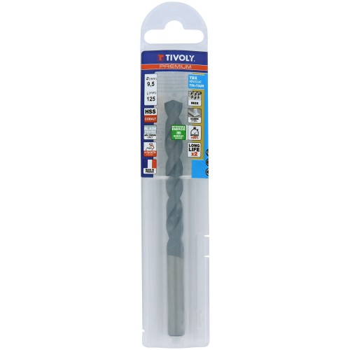 Ø: 9.5 / L: 125 / Broca para metal HSSE TBX | Recubrimiento TiALN | Afilado 4 caras (Funda plástico)