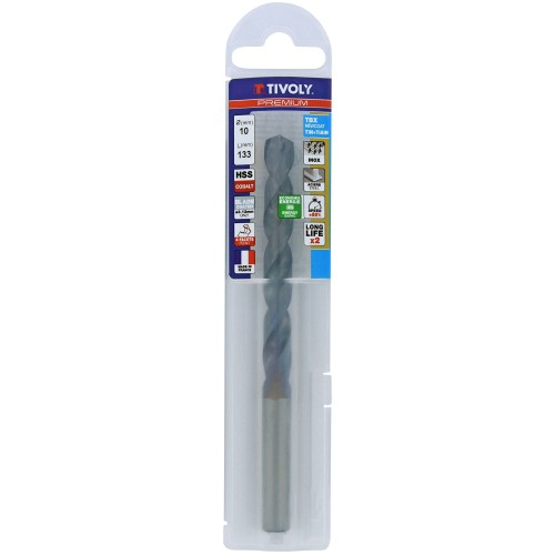 Ø: 10 / L: 133 / Broca para metal HSSE TBX | Recubrimiento TiALN | Afilado 4 caras (Funda plástico)