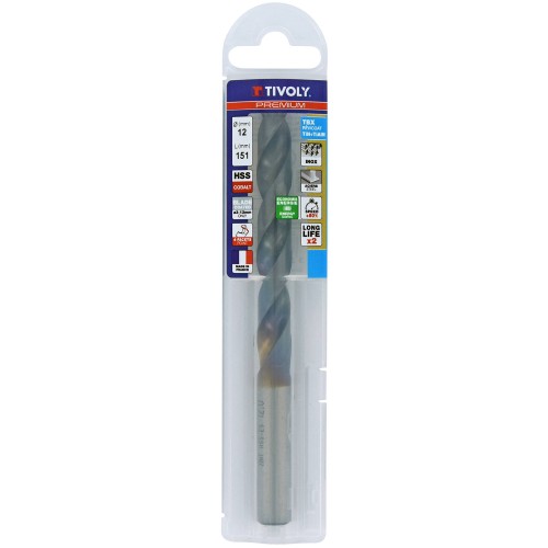Ø: 12 / L: 151 / Broca para metal HSSE TBX | Recubrimiento TiALN | Afilado 4 caras (Funda plástico)