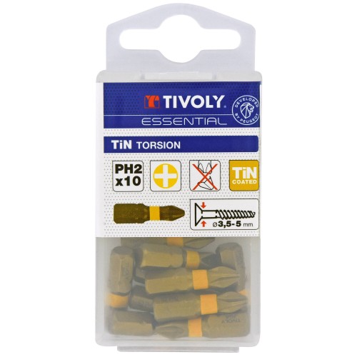 Punta de atornillar -Torsión TiN -Para tornillo Phillips (Caja colgante) N°: N2 / L: 25