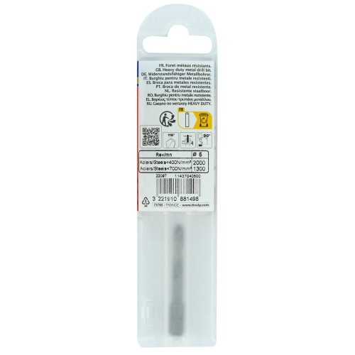 Ø: 5 / L: 50 / Broca para metal HSS monobloque | Punta en cruz | Mango hexagonal 6,35 mm (Funda plástico)
