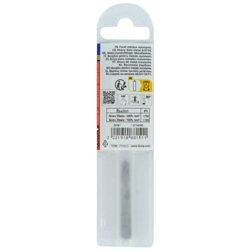 Ø: 6 / L: 50 / Broca para metal HSS monobloque | Punta en cruz | Mango hexagonal 6,35 mm (Funda plástico)