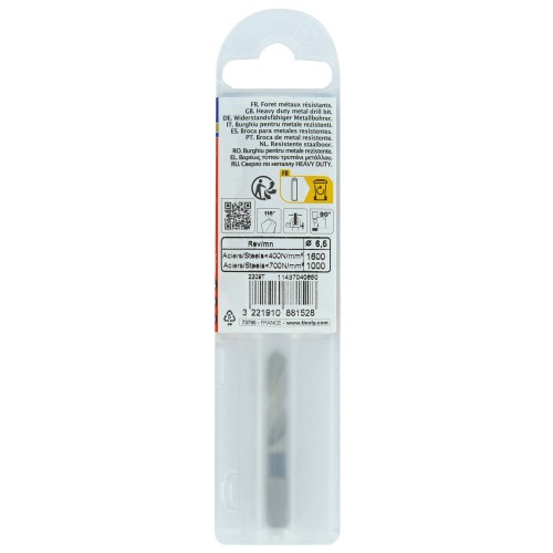 Ø: 6.5 / L: 50 / Broca para metal HSS monobloque | Punta en cruz | Mango hexagonal 6,35 mm (Funda plástico)