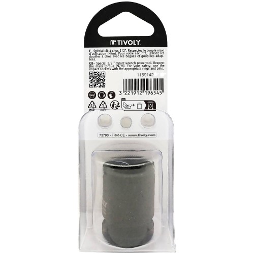 Casquillo de impacto H 1/2" -IMPACTO -Para tornillos hexagonales macho (Estuche blíster) N°: N10 / L: 38