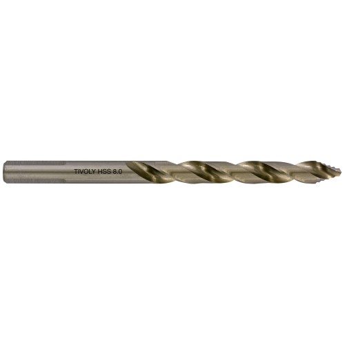 Ø: 8 / L: 117 / Broca para metal HSS PUNTA ESCALONADA | DIN338 | h8 | Afilado Tivoly Smart Point (Caja colgante)