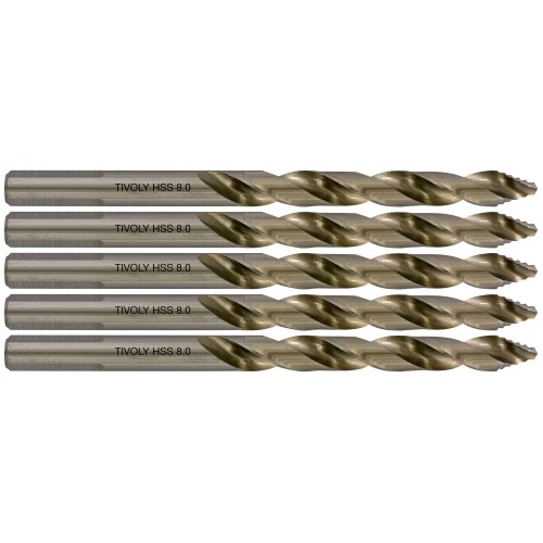 Ø: 8 / L: 117 / Broca para metal HSS PUNTA ESCALONADA | DIN338 | h8 | Afilado Tivoly Smart Point (Caja colgante)