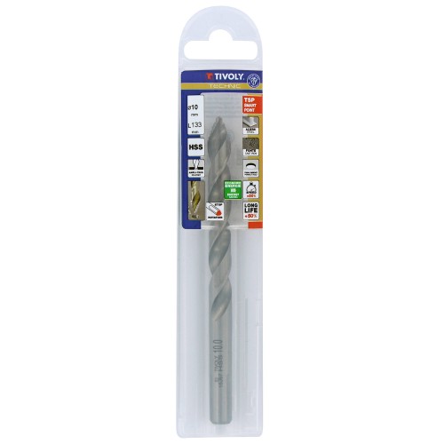 Ø: 10 / L: 133 / Broca para metal HSS PUNTA ESCALONADA | DIN338 |h8 | Afilado Tivoly Smart Point (Funda plástico)
