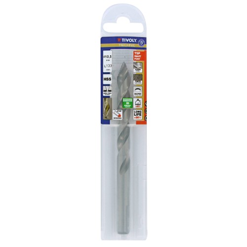 Ø: 10.5 / L: 133 / Broca para metal HSS PUNTA ESCALONADA | DIN338 |h8 | Afilado Tivoly Smart Point (Funda plástico)