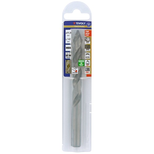 Ø: 11.5 / L: 142 / Broca para metal HSS PUNTA ESCALONADA | DIN338 |h8 | Afilado Tivoly Smart Point (Funda plástico)