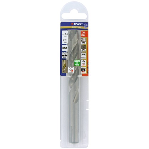 Ø: 12.5 / L: 151 / Broca para metal HSS PUNTA ESCALONADA | DIN338 |h8 | Afilado Tivoly Smart Point (Funda plástico)