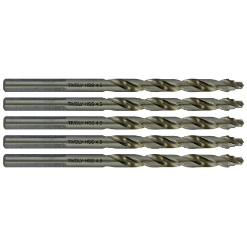 Ø: 4.5 / L: 80 / Broca para metal HSS PUNTA ESCALONADA | DIN338 | h8 | Afilado Tivoly Smart Point (Caja colgante)