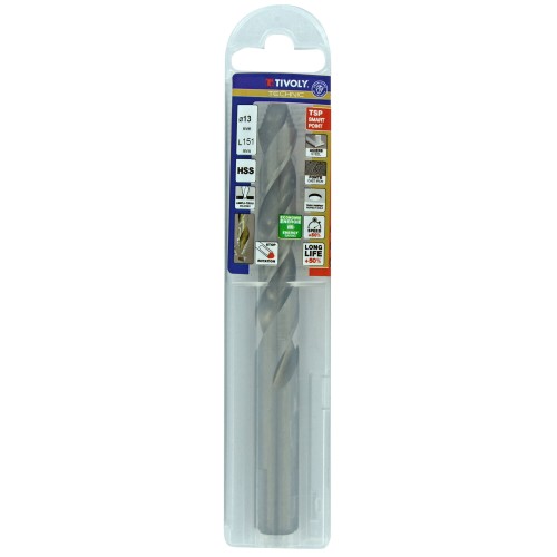 Ø: 13 / L: 151 / Broca para metal HSS PUNTA ESCALONADA | DIN338 |h8 | Afilado Tivoly Smart Point (Funda plástico)
