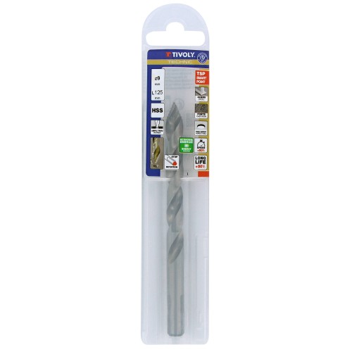 Ø: 9 / L: 125 / Broca para metal HSS PUNTA ESCALONADA | DIN338 |h8 | Afilado Tivoly Smart Point (Funda plástico)
