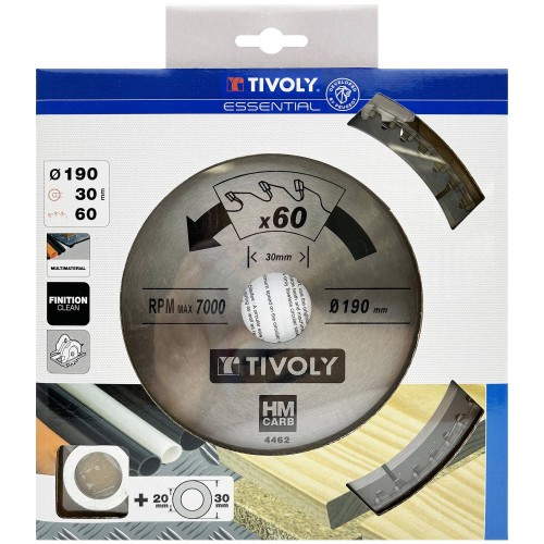 Ø: 190 x Ø2: 30 x Z: 60 / Hojas de sierra circular -Acabado -Para plástico, aluminio y acero inoxidable -Uso en sierra portátil (Funda cartón)
