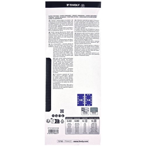 Hoja de lija MALLA ESPECIAL YESO -115x280 mm - Para lijadora orbital (Funda cartón) / Dim 115x280 / Gr : 40/80/120