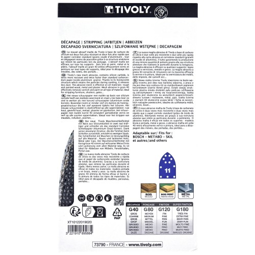 Hoja de lija MALLA -AUTOADHESIVA -152x102 mm - Para lijadora multifunción (Funda cartón) / Dim 152x102 / Gr : 40