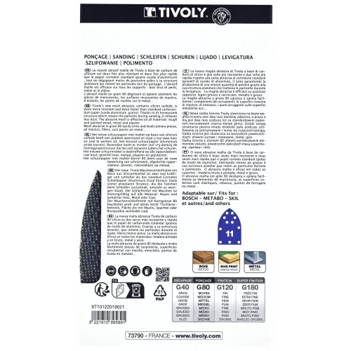 Hoja de lija MALLA -AUTOADHESIVA -152x102 mm - Para lijadora multifunción (Funda cartón) / Dim 152x102 / Gr : 80