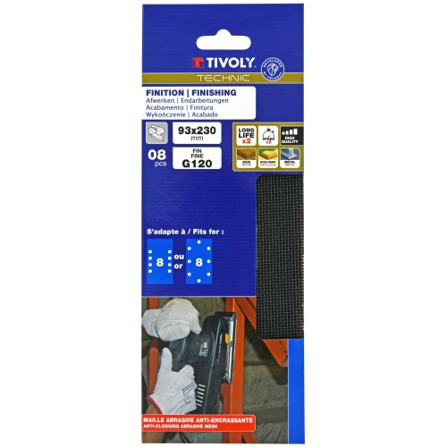Hoja de lija MALLA -93x230 mm - Para lijadora orbital (Funda cartón) / Dim 93x230 / Gr : 120