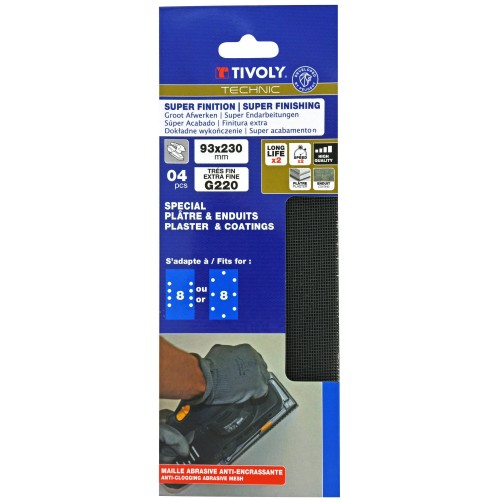 Hoja de lija MALLA ESPECIAL YESO -93x230 mm - Para lijadora orbital (Funda cartón) / Dim 93x230 / Gr : 150