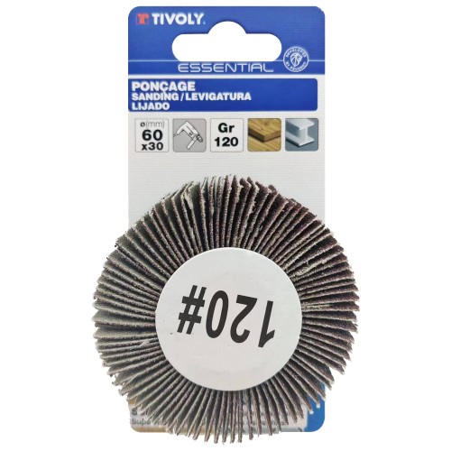 Rueda de LÁMINAS ABRASIVAS (Cartoncillo colgante) / Dim Ø60x30 / Gr : 120