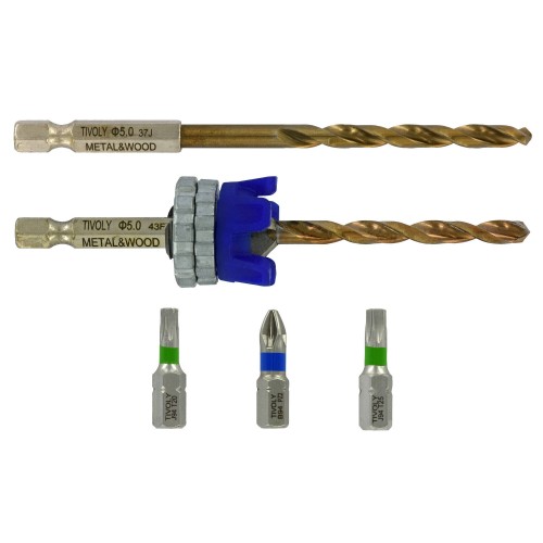 Ø: / Broca y avellanador HSS 2 en 1 madera y metal -Tope regulable -Mango hexagonal (Estuche) / L: