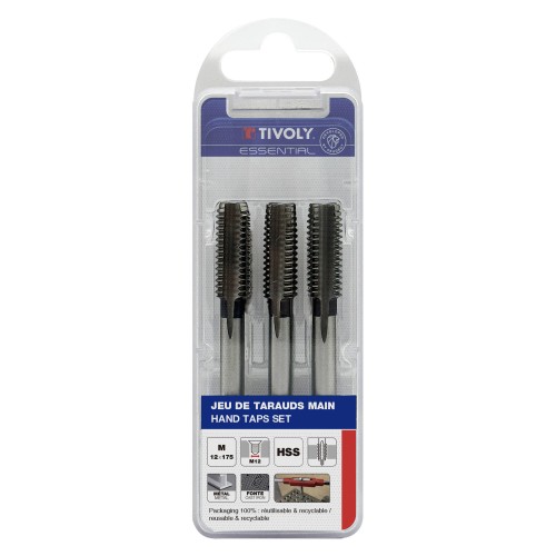 Juego de 3 machos de roscar a mano HSS | Rosca Métrica | DIN352 (Blíster) / Ø: 12 X 1.75
