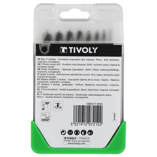 8 brocas para madera 3 puntas Ø 2 a 10 mm
