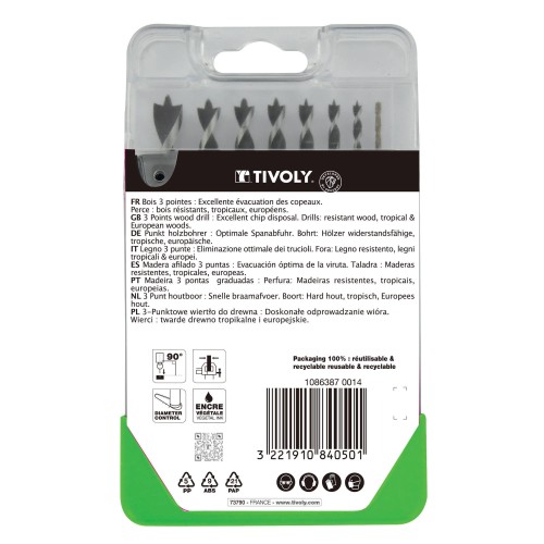 8 brocas para madera 3 puntas graduadas SLR Ø 2 a 10 mm