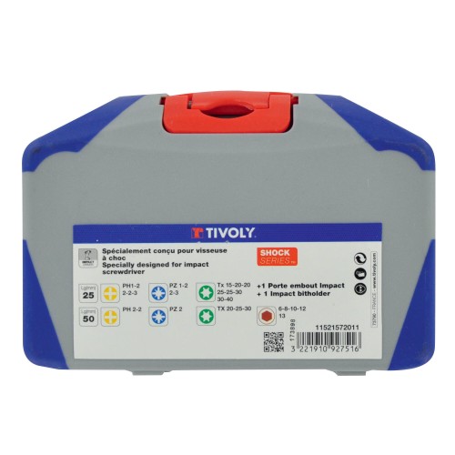 29 piezas -23 puntas torsión de impacto + 5 llaves de vaso con punta Ø 6 a 13 mm + 1 portapuntas de impacto con un potente imán circular -SHOCK SERIES