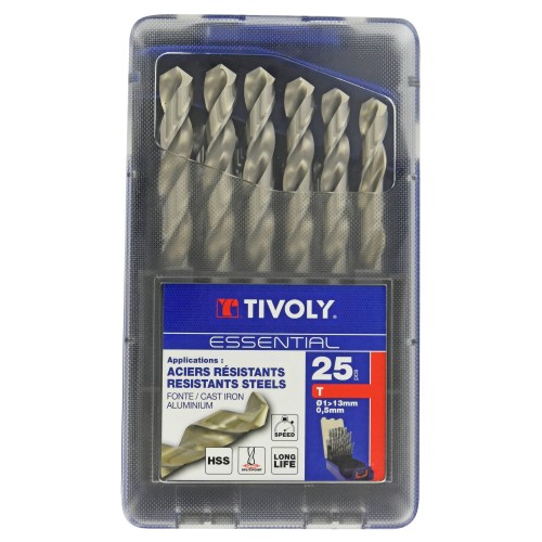 25 brocas para metal HSS rectificadas, punta en cruz Ø 1 a 13 mm por 0,5 mm
