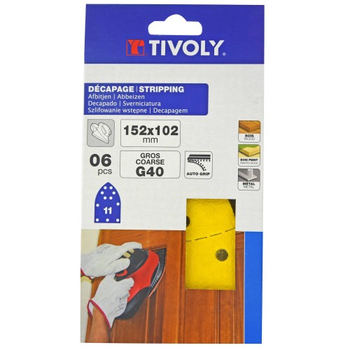 Hoja de lija AUTOADHESIVA -152x102 mm - Para lijadora multifunción (Funda cartón) / Dim 152x102 / Gr : 40