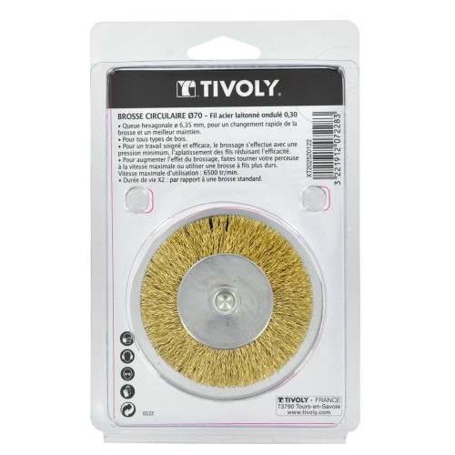 Cepillo CIRCULAR -Alambre de acero latonado -Decapado de madera, cobre y latón (Estuche blíster) / Ø: 70 / 0.3