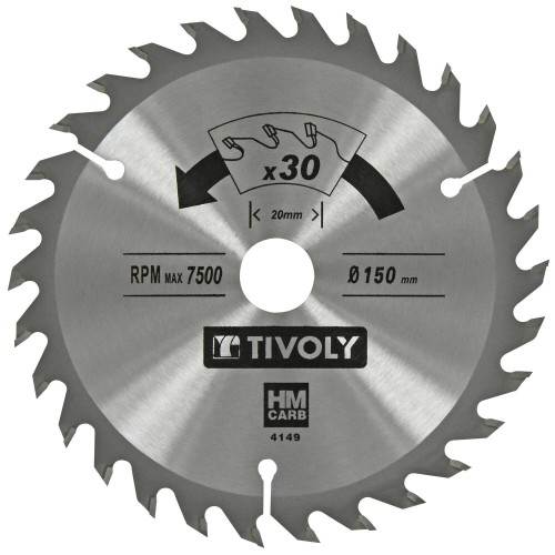 Ø: 150 x Ø2: 20 x Z: 30 / Hojas de sierra circular -Acabado -Para madera dura, estratificada y parqué -Uso en sierra portátil (Funda cartón)