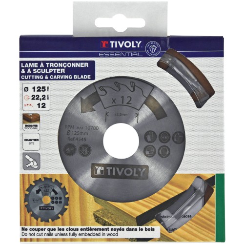 Ø: 125 x Ø2: 22.2 x Z: 12 / Disco de corte - Para madera y madera con clavos - Uso en amoladora (Funda cartón)
