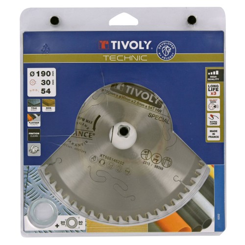 Ø: 190 x Ø2: 30 x Z: 54 / Hojas de sierra circular -Acabado -Para plástico, aluminio y acero inoxidable -Uso en sierra portátil (Estuche blíster)