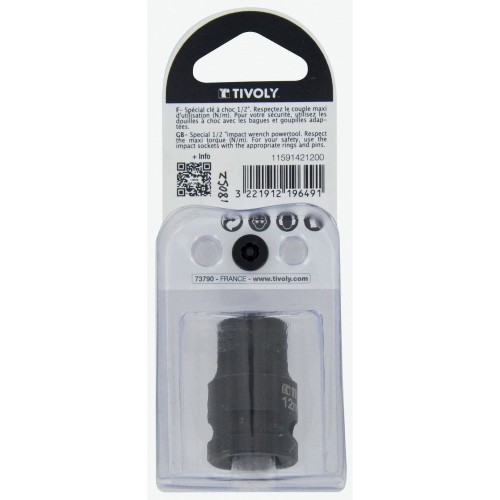 Casquillo de impacto H 1/2" -IMPACTO -Para tornillos hexagonales macho (Estuche blíster) N°: N12 / L: 38