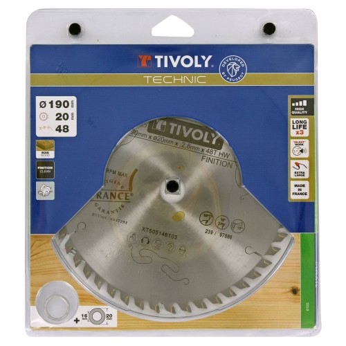 Ø: 190 x Ø2: 20 x Z: 48 / Hojas de sierra circular -Acabado -Para madera -Uso en sierra portátil (Estuche blíster)