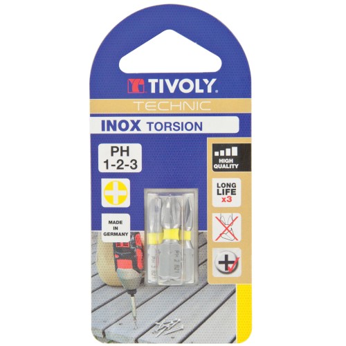 Punta de atornillar -Torsión ACERO INOXIDABLE -Para tornillo Phillips (Blíster) N°: N1-2-3 / L: 25