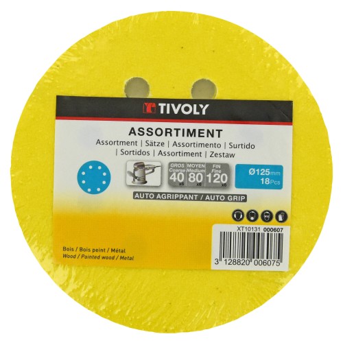 Disco AUTOADHESIVO -Ø125 mm - Perforación 8 orificios -Para lijadora excéntrica (Embalaje semi-granel) / Dim Ø125 / Gr : 40/80/120