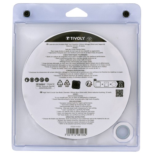 Ø: 160 x Ø2: 20 x Z: 20 / Hoja de sierra circular -Despiece -Para madera -Uso en sierra portátil (Estuche blíster)