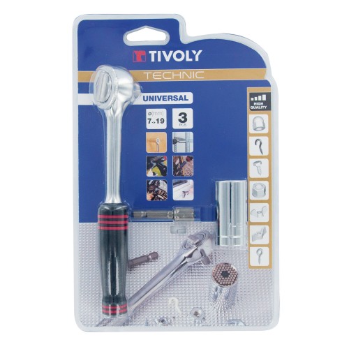 Llave de vaso universal + 1 carraca + 1 adaptador de vasos