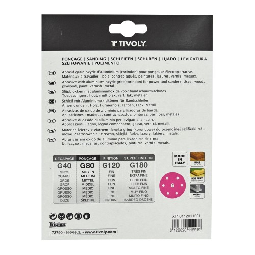 Disco -AUTOADHESIVO -Ø150 mm - Perforación 6 orificios -Para lijadora excéntrica (Funda cartón) / Dim Ø150 / Gr : 80