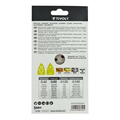 Hoja de lija AUTOADHESIVA -135x95 mm - Para lijadora Mouse B&D (Funda cartón) / Dim 135x95 / Gr : 80