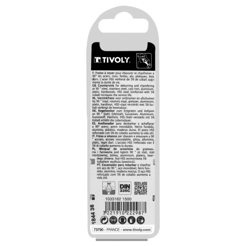 Avellanador HSSE5% cobalto DIN 335C a 90º Mango cilíndrico (Caja colgante) / Ø: 15 / L: 60