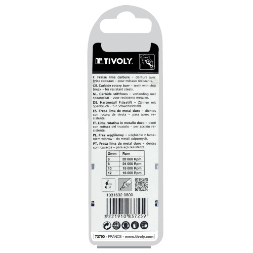 Fresa rotativa metal duro Cilíndrica. Dentado normal. Forma D (Caja colgante) # / Ø: 8 / d2: 6 / L: 65