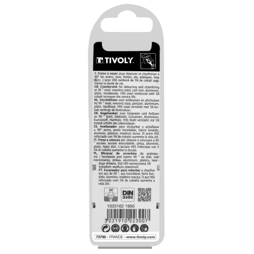 Avellanador HSSE5% cobalto DIN 335C a 90º Mango cilíndrico (Caja colgante) / Ø: 19 / L: 63