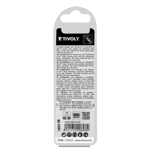 Avellanador HSSE5% cobalto DIN 335C a 90º Mango cilíndrico (Caja colgante) / Ø: 31 / L: 71
