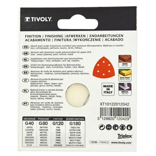 Hoja de lija AUTOADHESIVA -95x95x95 mm - Para lijadora Delta (Funda cartón) / Dim 95x95x95 / Gr : 120