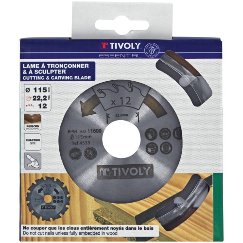 Ø: 115 x Ø2: 22.2 x Z: 12 / Disco de corte - Para madera y madera con clavos - Uso en amoladora (Funda cartón)
